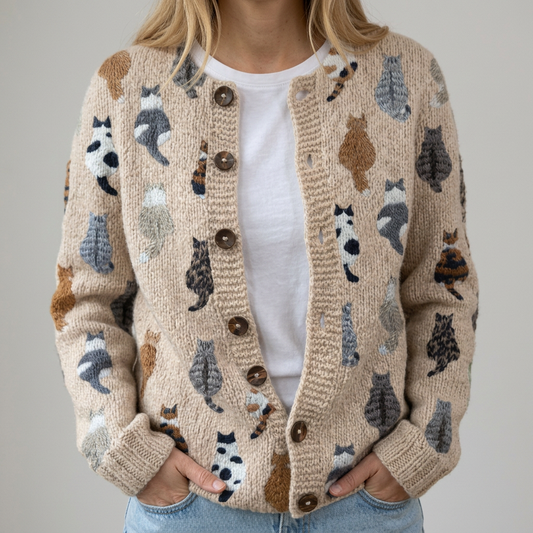 Flora | Cozy Cat-Pattern Cardigan