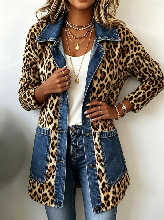 Lorena | Long Leopard and Denim Jacket