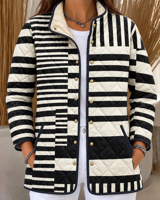 Gloria | Black and White Striped Quilted Jacket