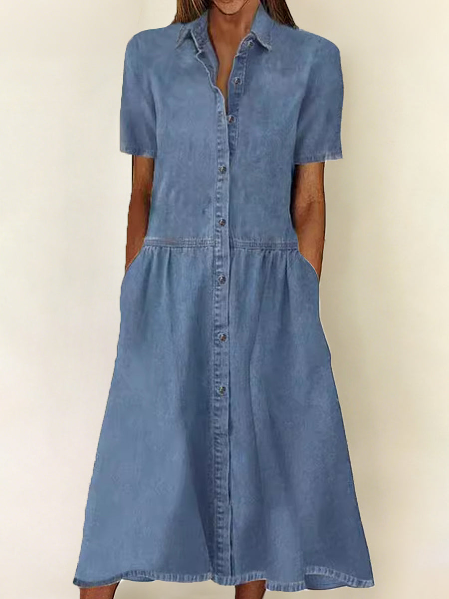Caroline | Short-Sleeve Denim Dress