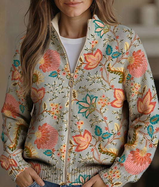 Xanthe | Vintage Floral Zip Cardigan